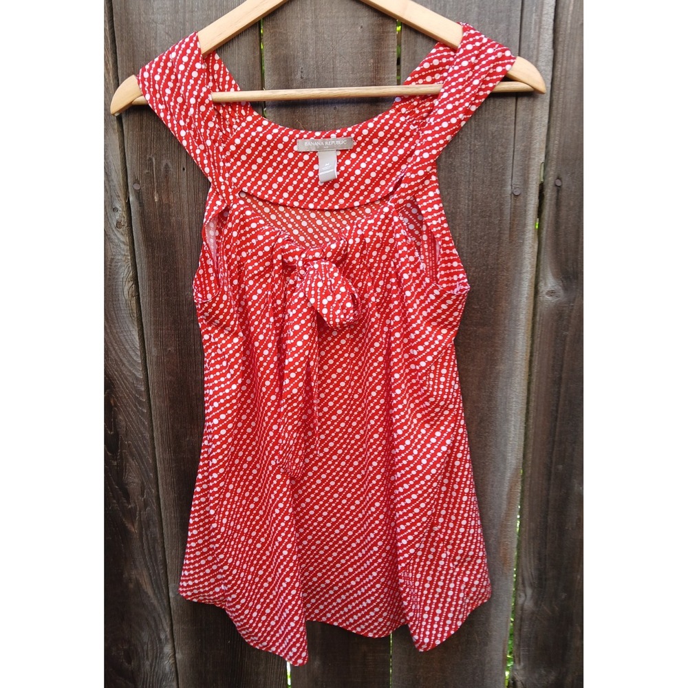 Banana Republic Front Bow Tie Lite Tomato Red/Orange & White Sleeveless Top M - Picture 1 of 4